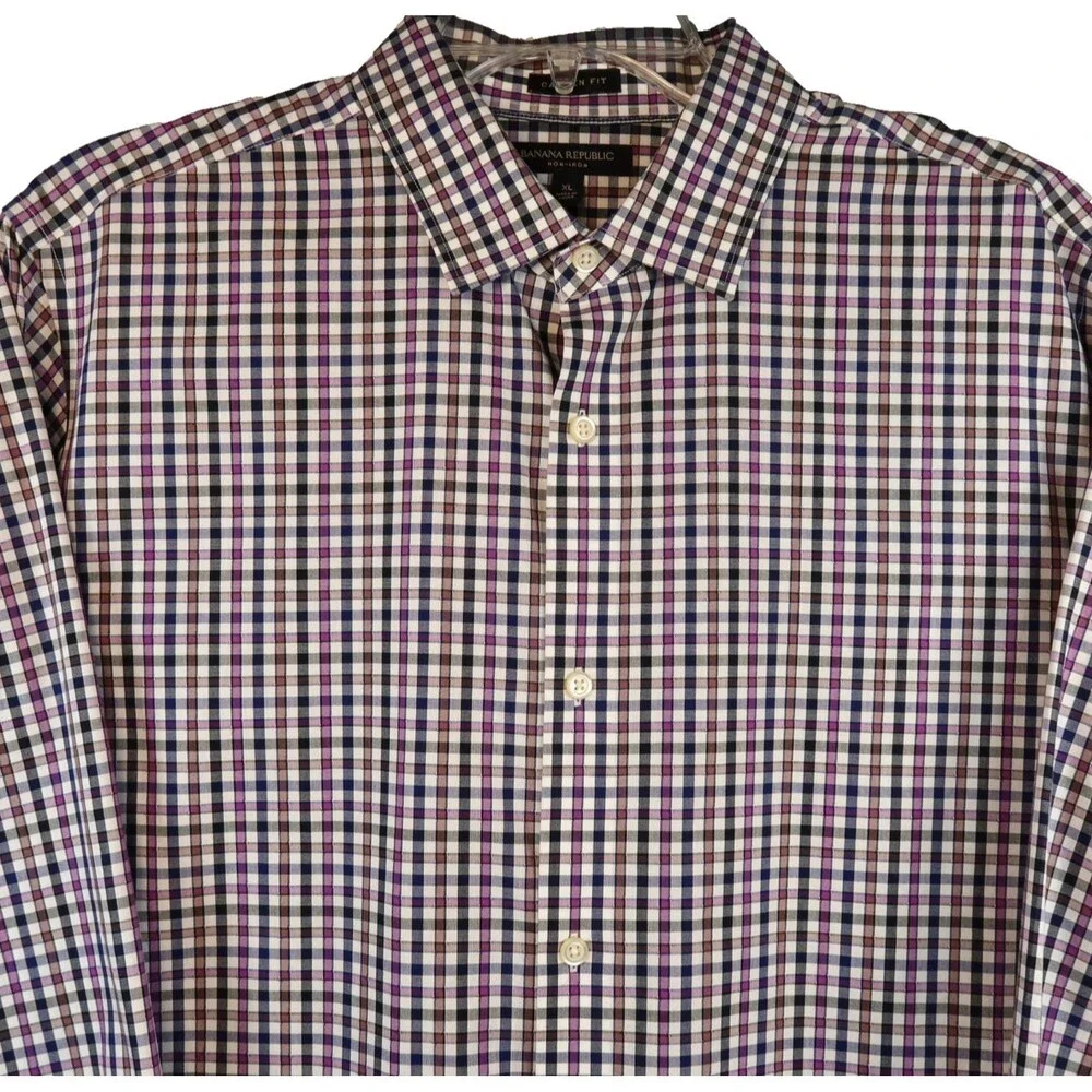 Banana Republic Shirt Men's Size XL Regular Fit Non-Iron Long Sleeve Muli Plaid